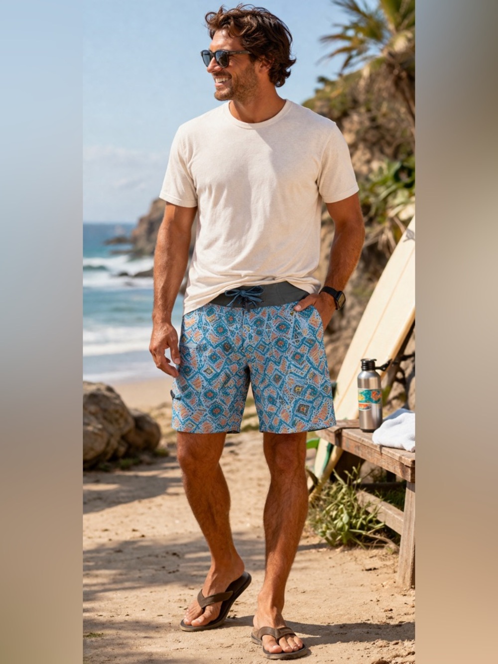 Patagonia Men Stretch Planing Geometric Print Board Performance Shorts Sz 34
